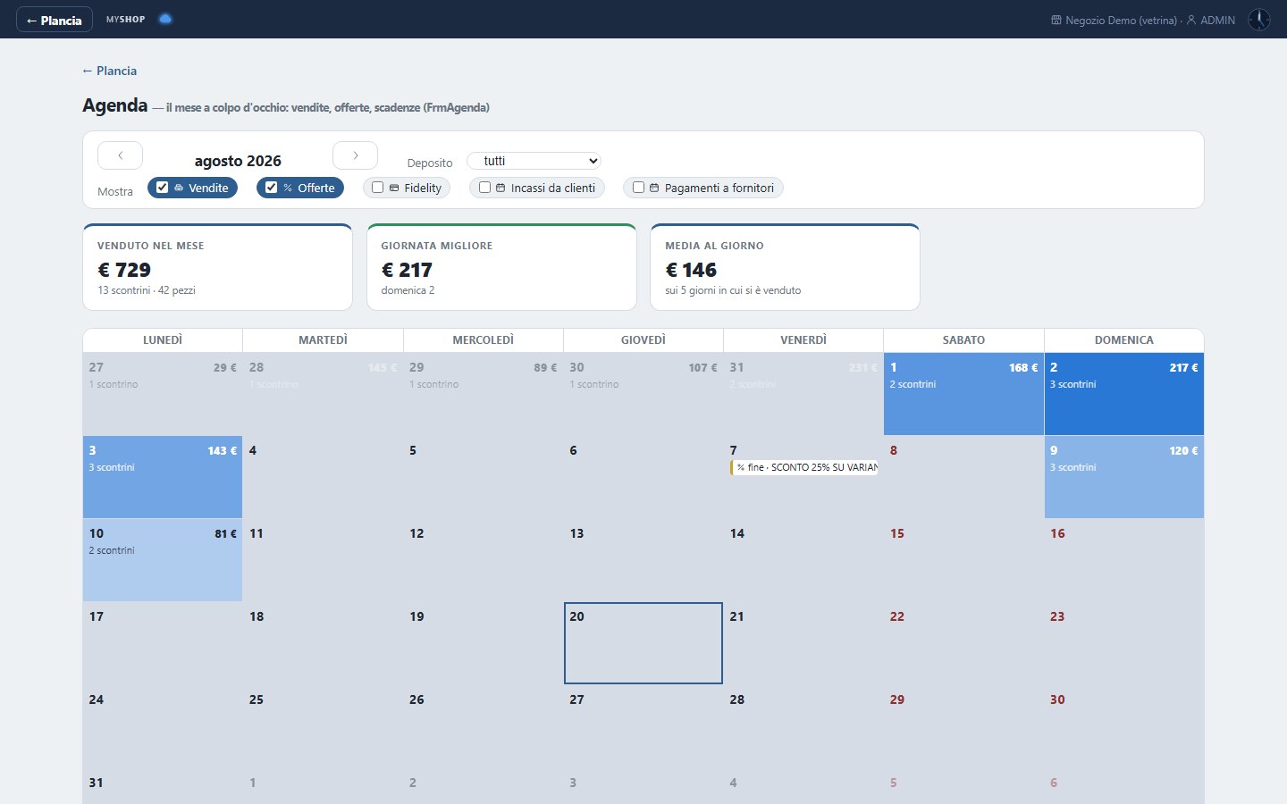 MyShop Cloud calendar