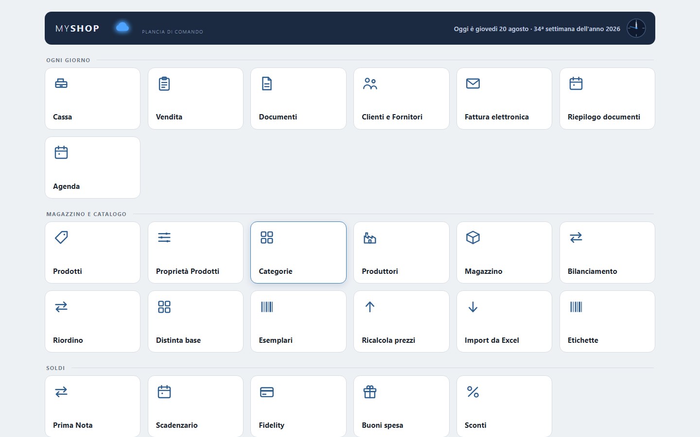 The MyShop Cloud command dashboard in the browser
