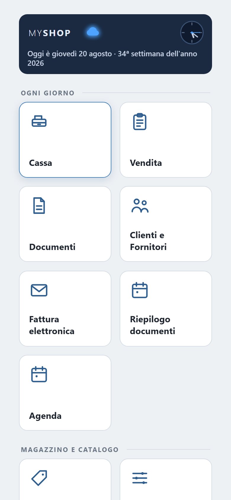 The MyShop Cloud dashboard on a phone